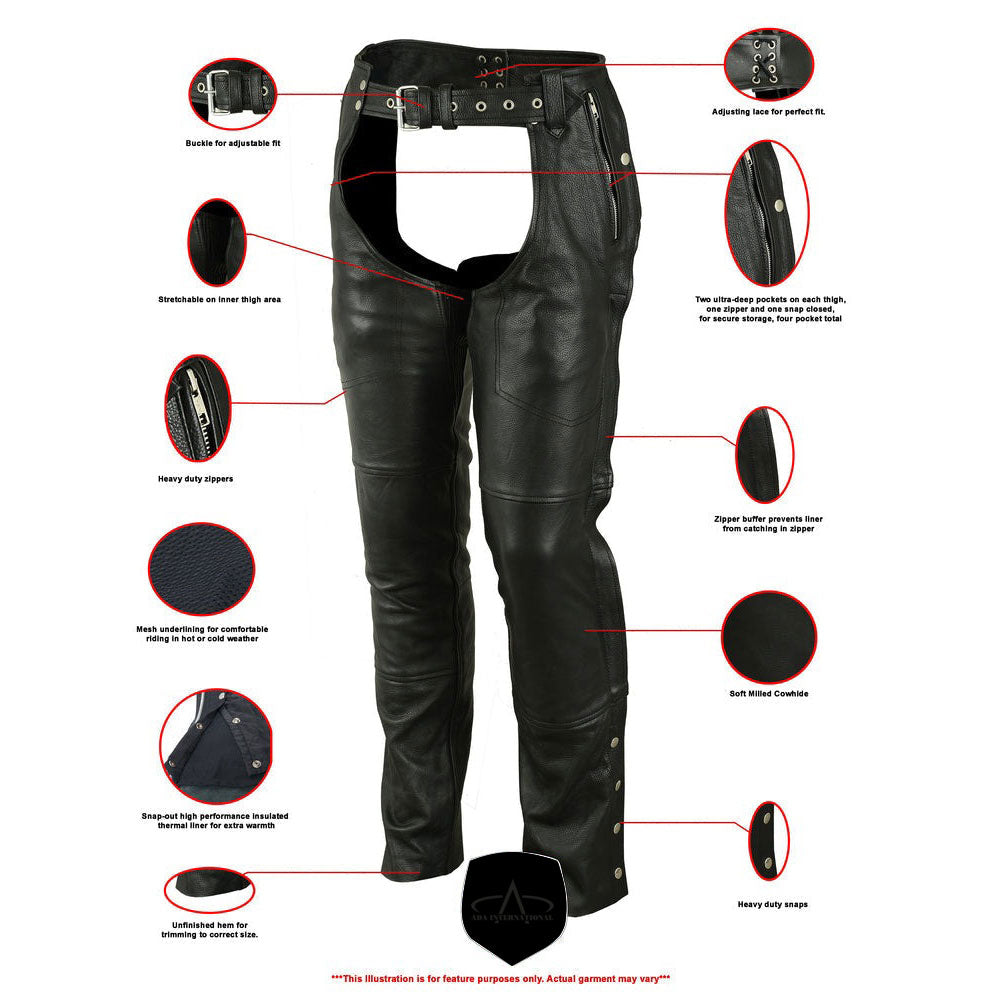 ADA476 Unisex Double Deep Pocket Thermal Lined Chaps