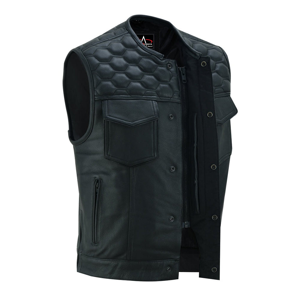 ADA198 Black Horse Men's Leather Vest