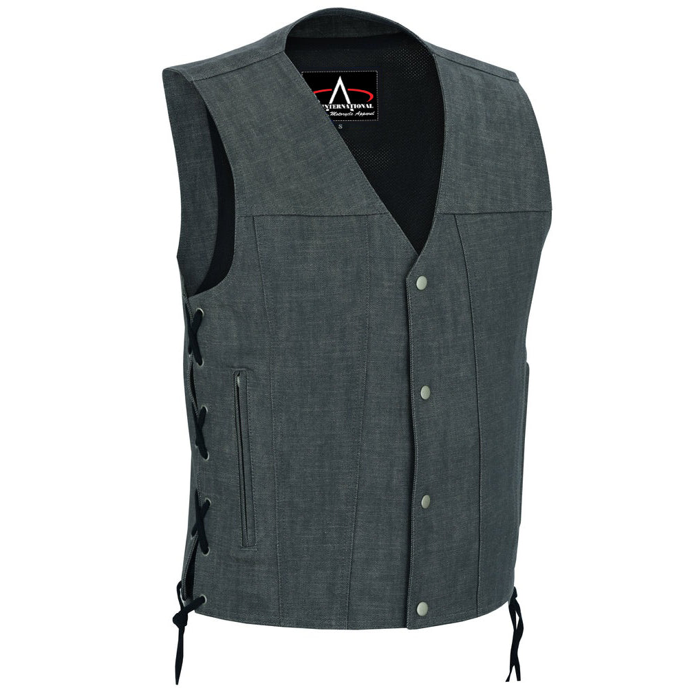 ADA918 Men's Rough Rub-Off Raw Finish Broken Gray Denim Vest