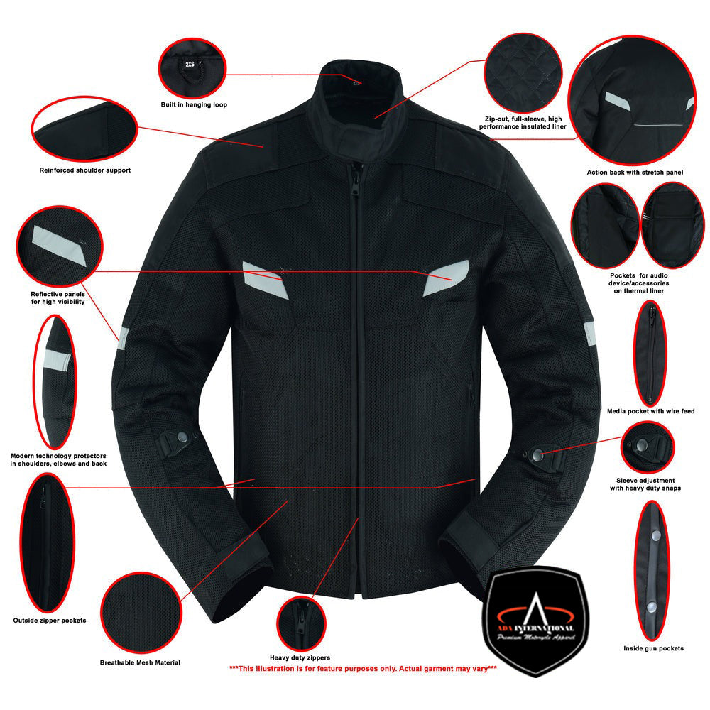 ADA766 Men's Performance Mesh Motorcycle Jacket - Black