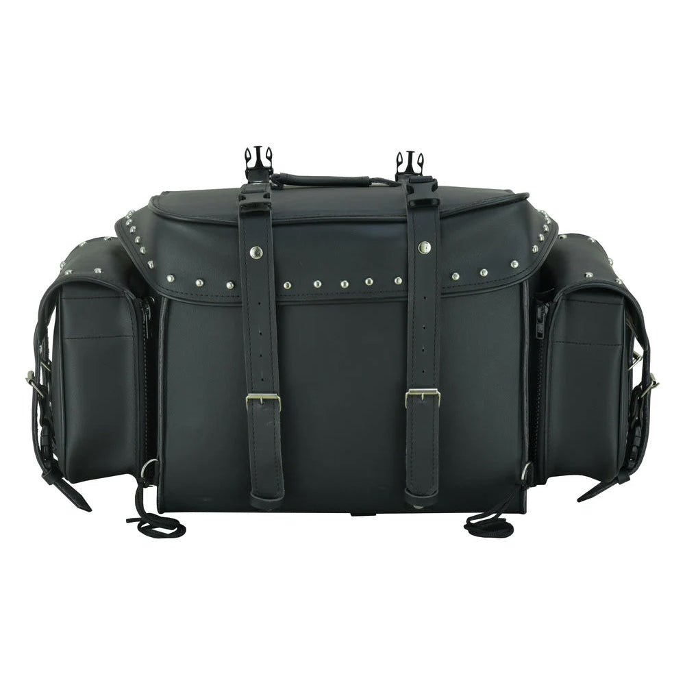 ADA350S Leather Black PVC Large 4 Piece Motorcycle Touring Tail Bag wi