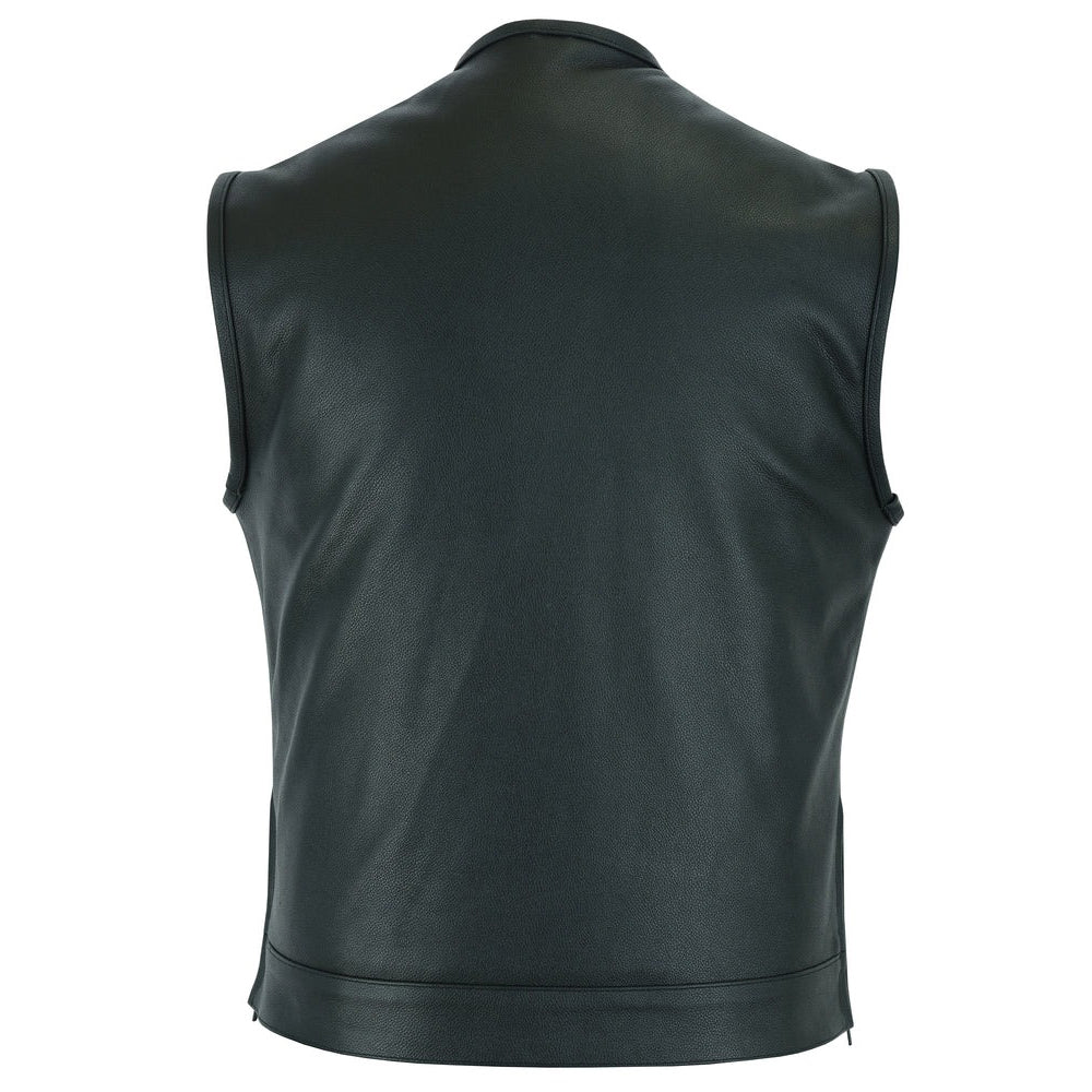 ADA177 Men's Upgraded Style Leather Biker Vest Smart Access Pockets