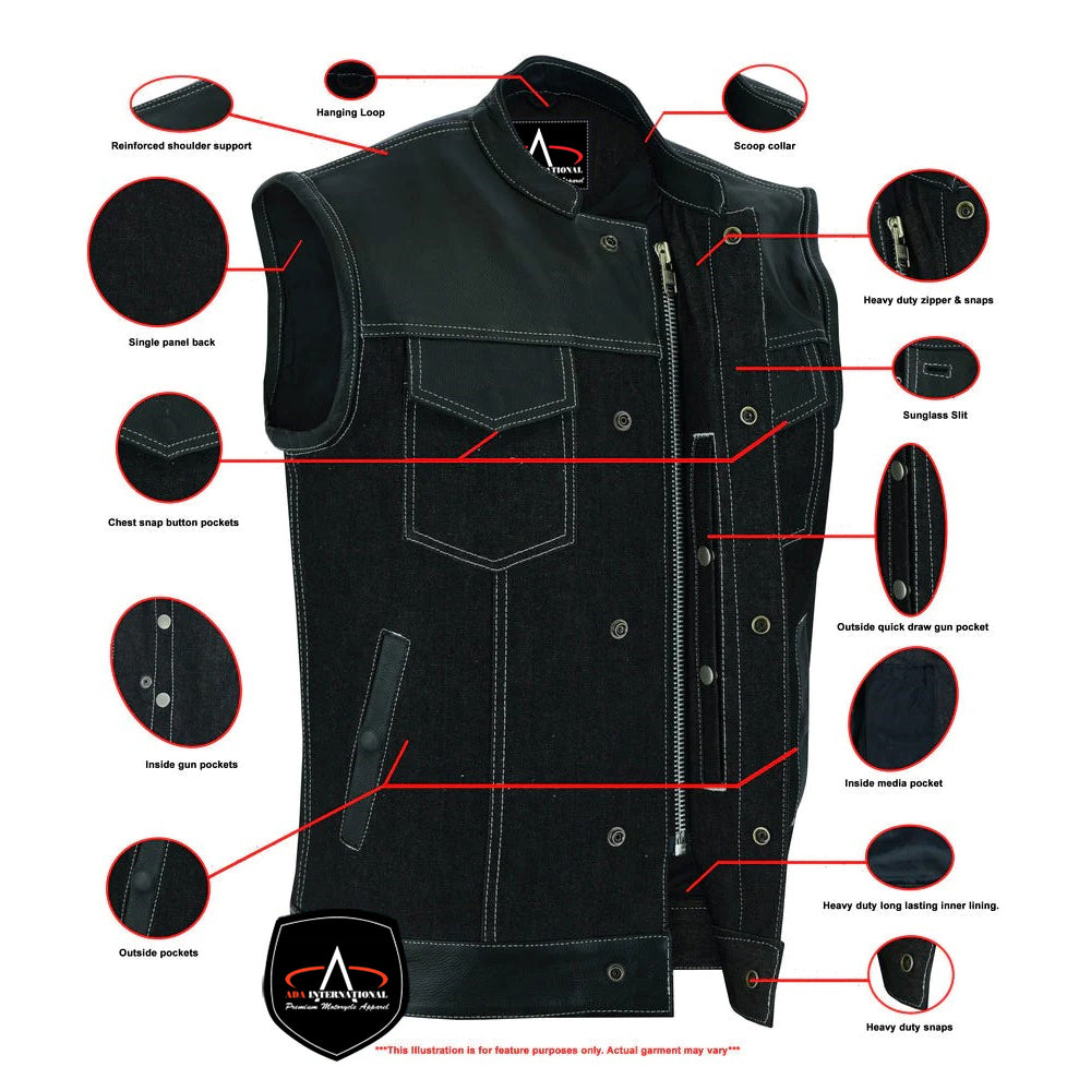 ADA900 Men's Leather/Denim Combo Vest