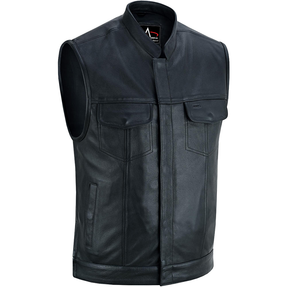ADA188 Men's Upgraded Style Smart Leather Vest Smart Access Pockets Side Zipper