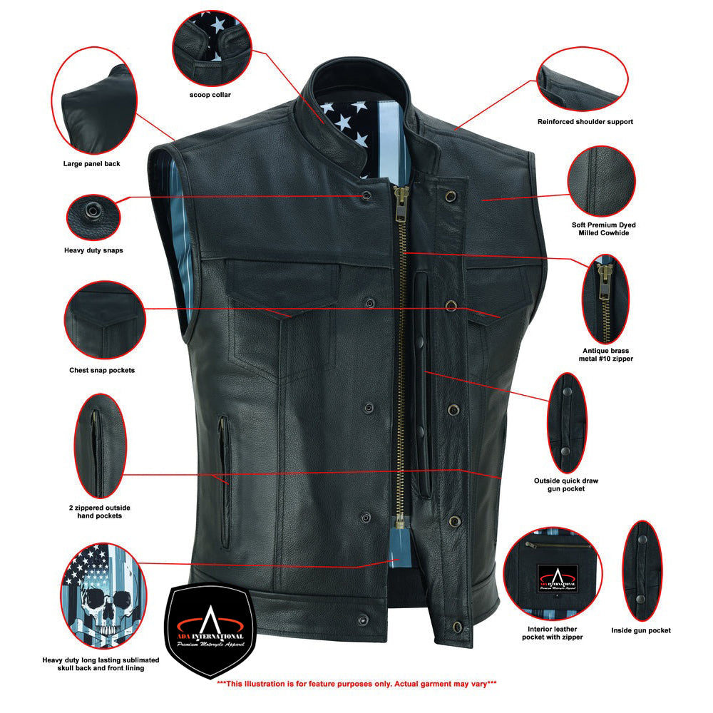 ADA193 Private Black Leather Vest with Smart Access Pockets