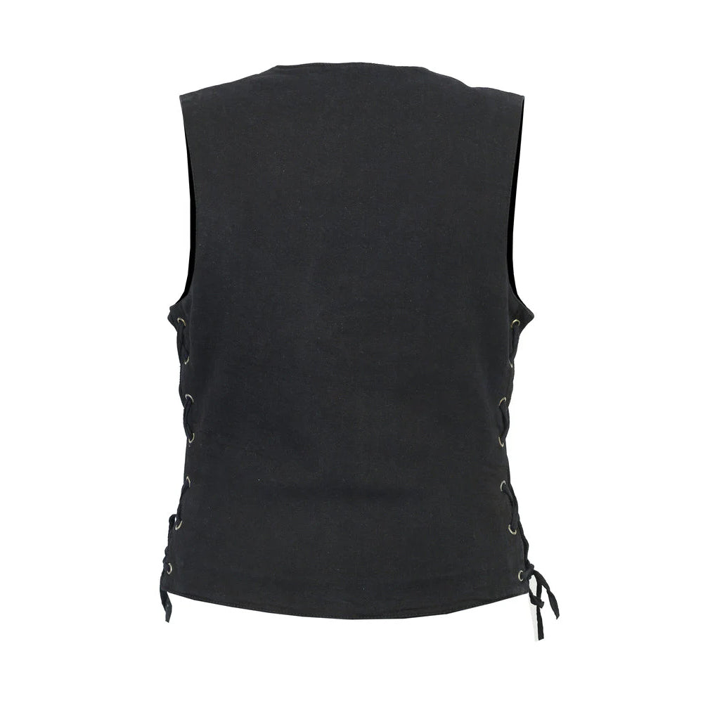 ADA906BK Women's Single Back Panel Smart Access Pockets Denim Vest