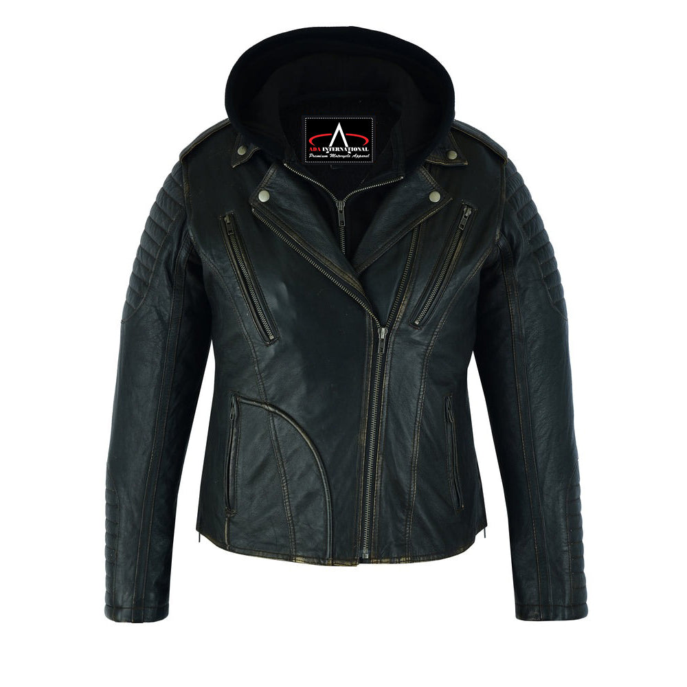 ADA878 Women's Lightweight Drum Dyed Distressed Naked Lambskin M/C Jac