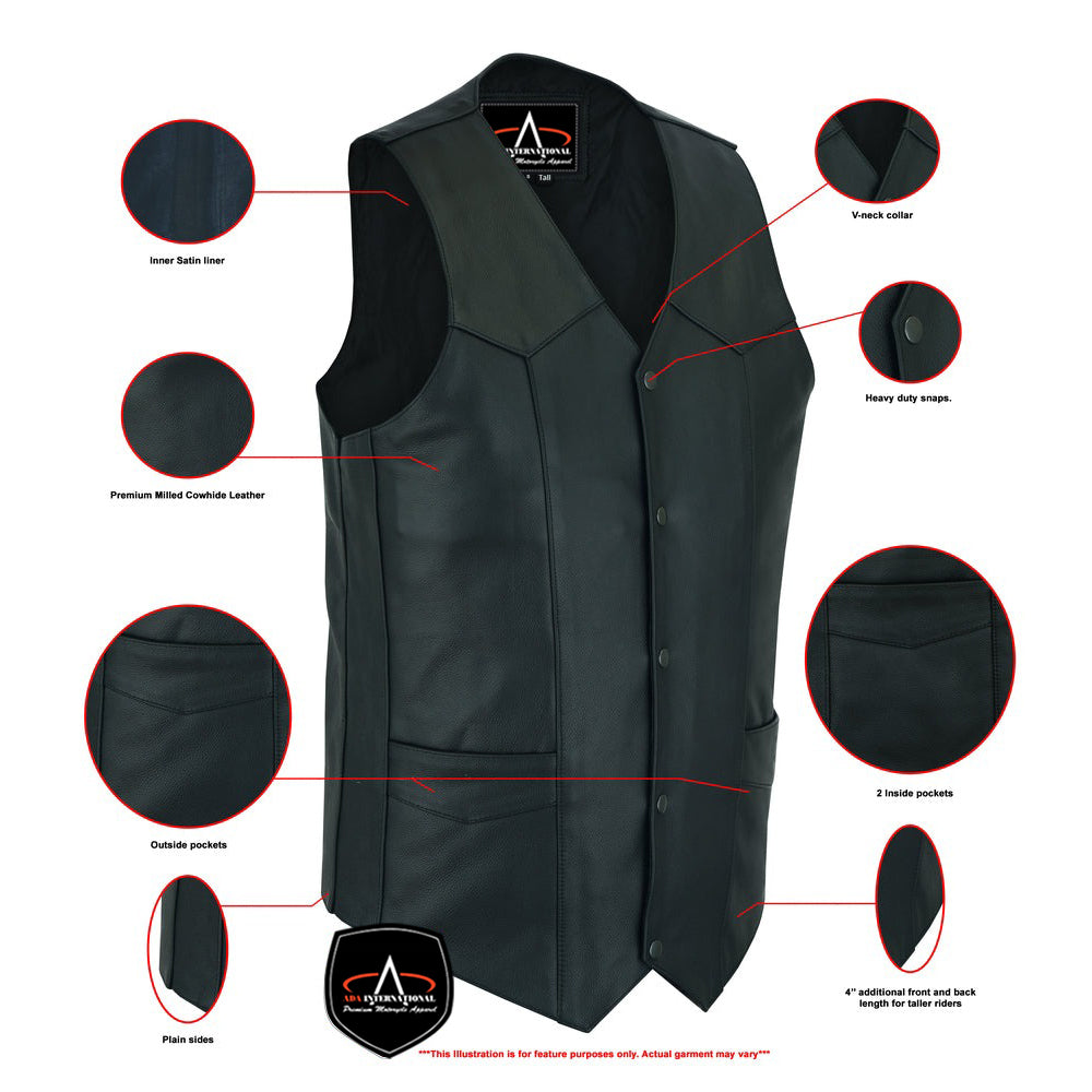 ADA162TALL Men's Tall Classic Motorcycle Leather Vest