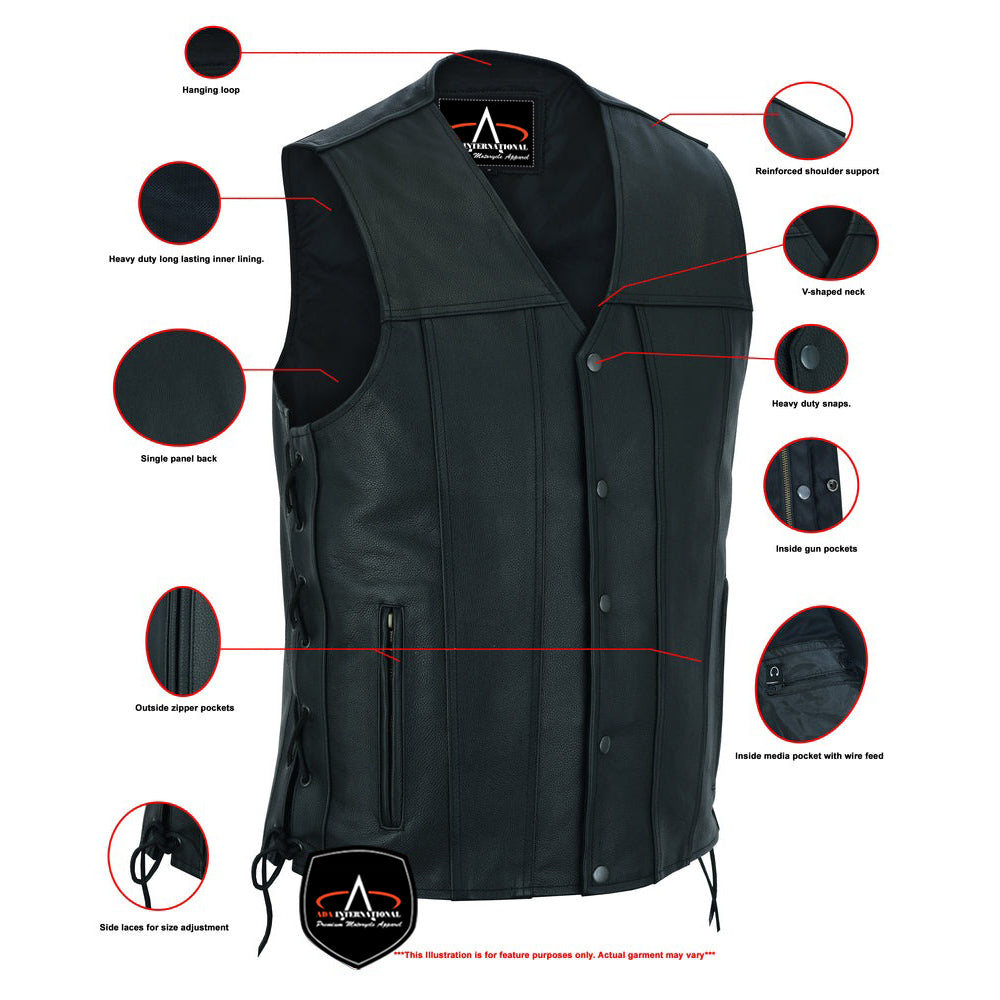 ADA161TALL Men's Tall Classic Tapered Bottom Motorcycle Leather Vest