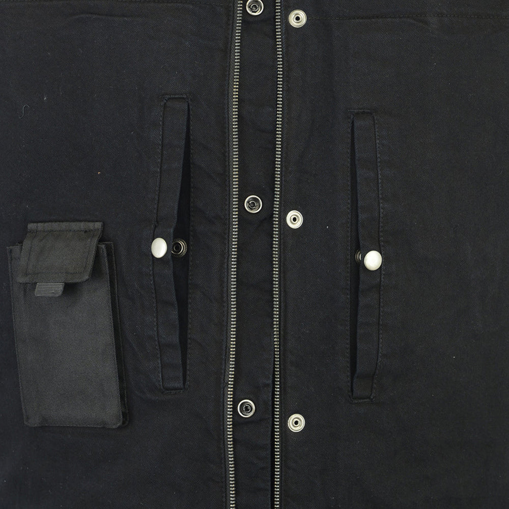 ADA992 Men's Black Denim Single Panel Concealment Vest W/ Leather Trim