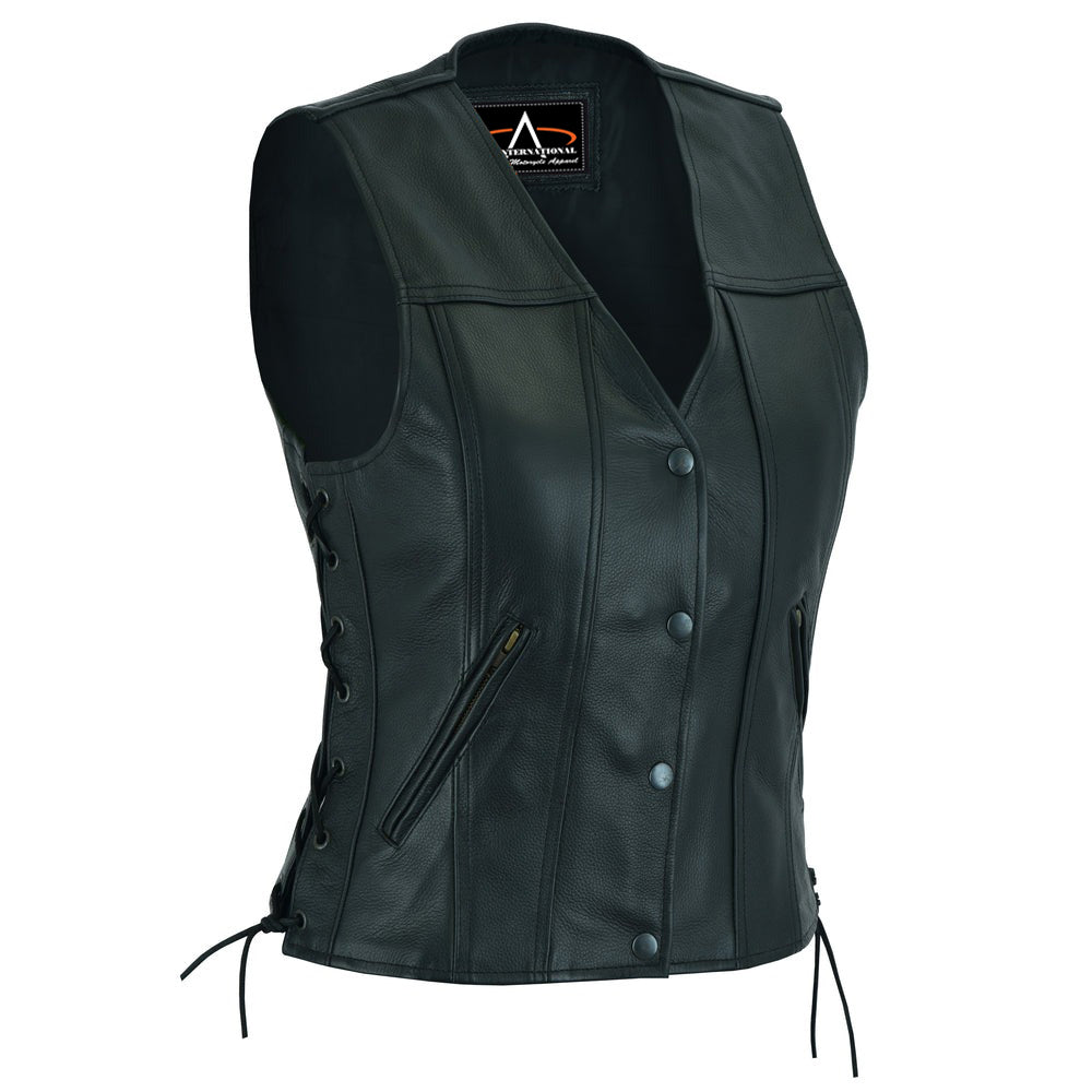 ADA205 Women's Single Back Panel Leather Vest with Smart Access Pocket