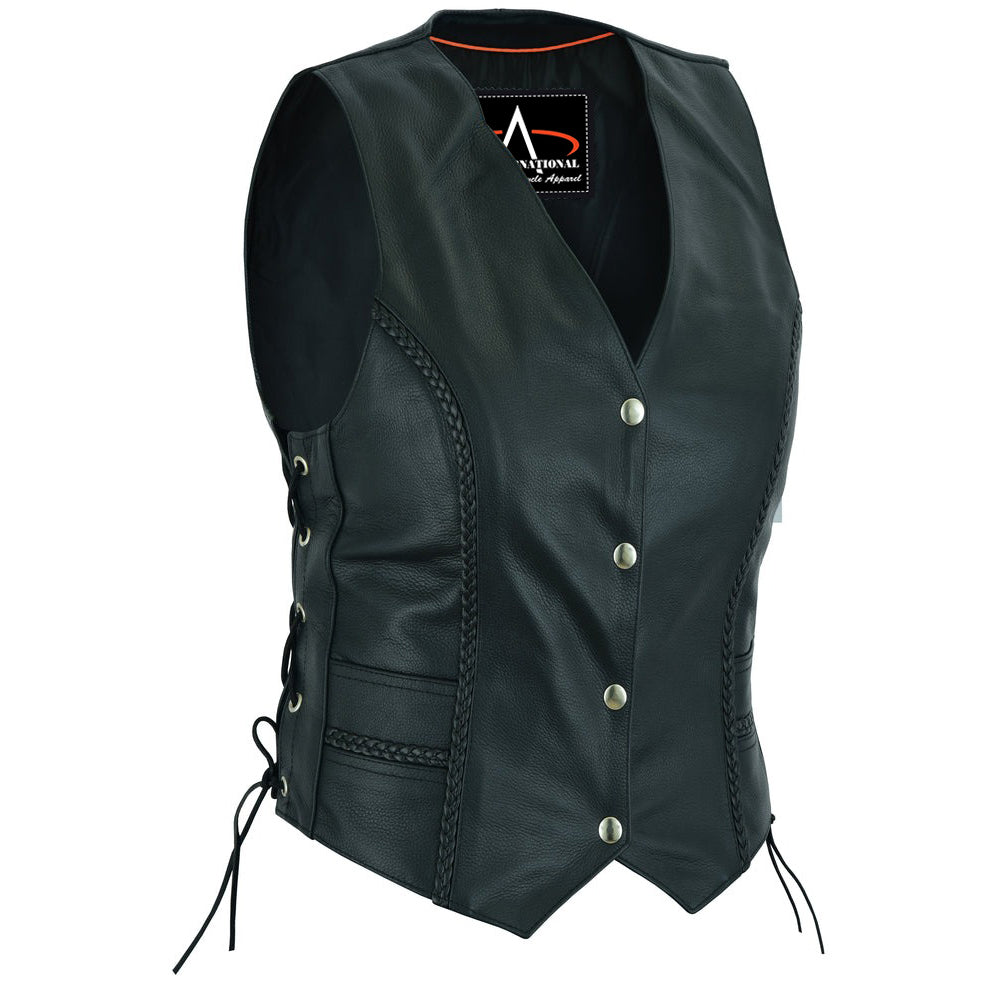 ADA222 Women's Braided Leather Vest