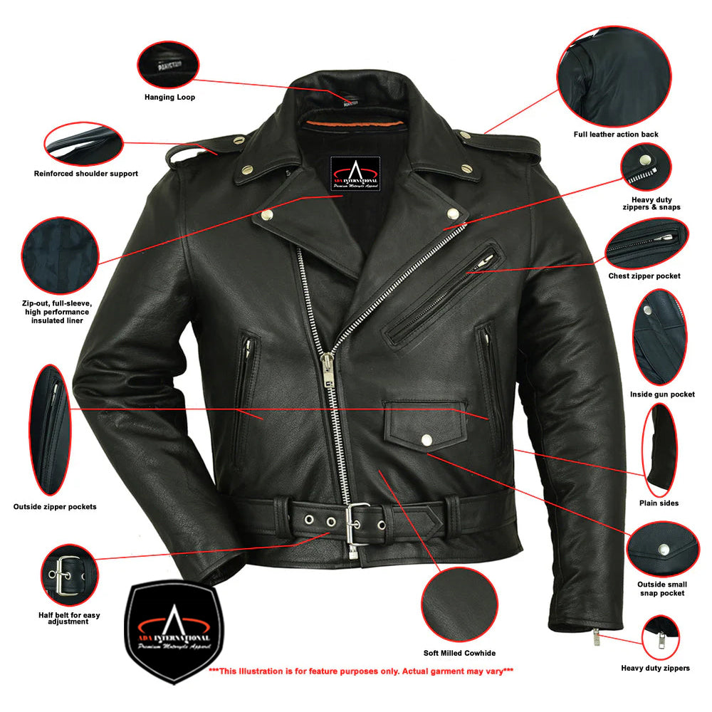 ADA730 Men's Classic Plain Side Police Style M/C Jacket