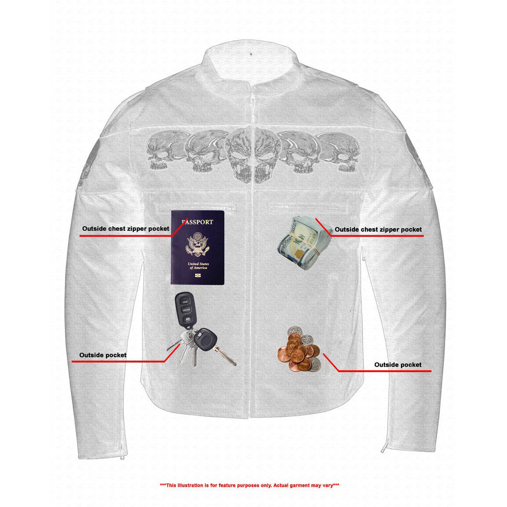 ADA600 Men's Textile Scooter Style Jacket w/ Reflective Skulls