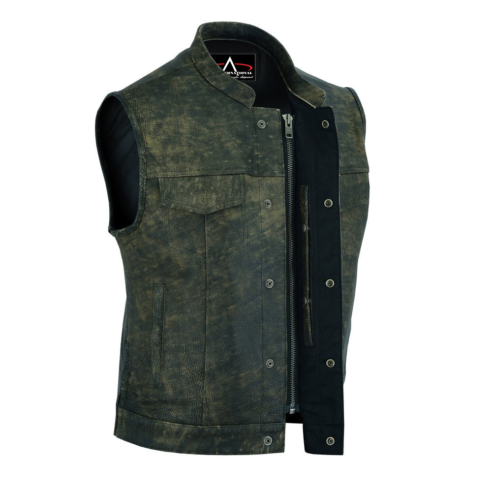 ADA108 Men's Antique Brown Motorcycle Leather Vest with Smart Access Pockets