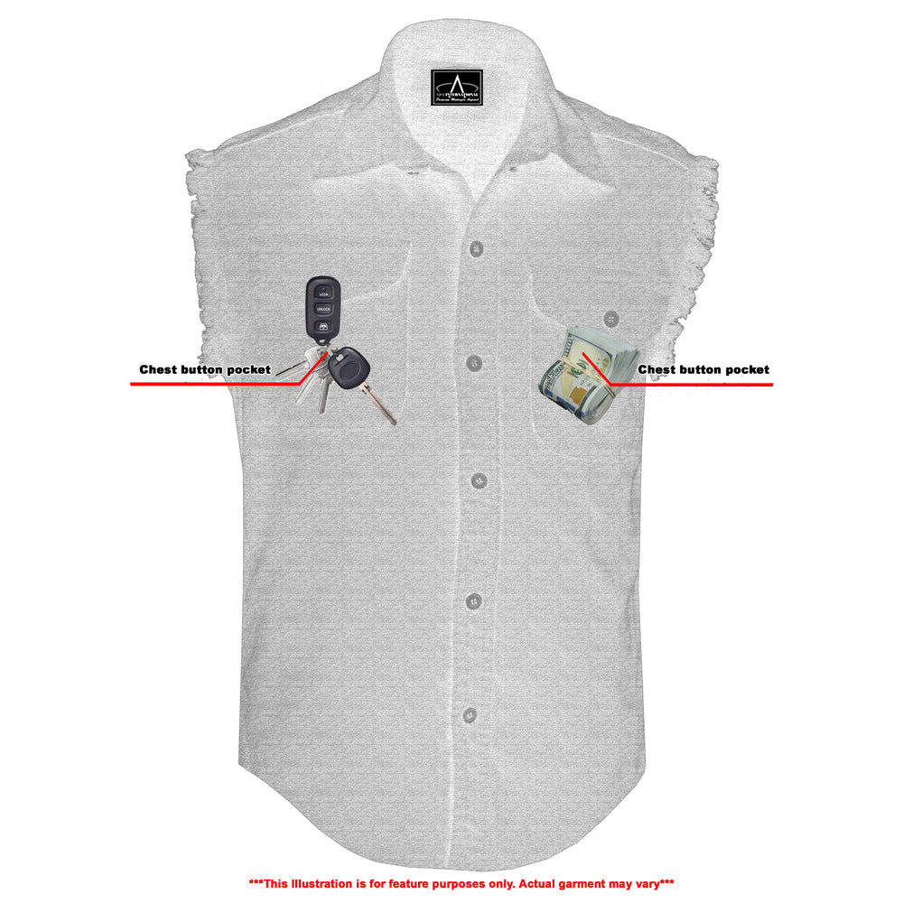 ADA6003 Men's Orange Lightweight Sleeveless Denim Shirt