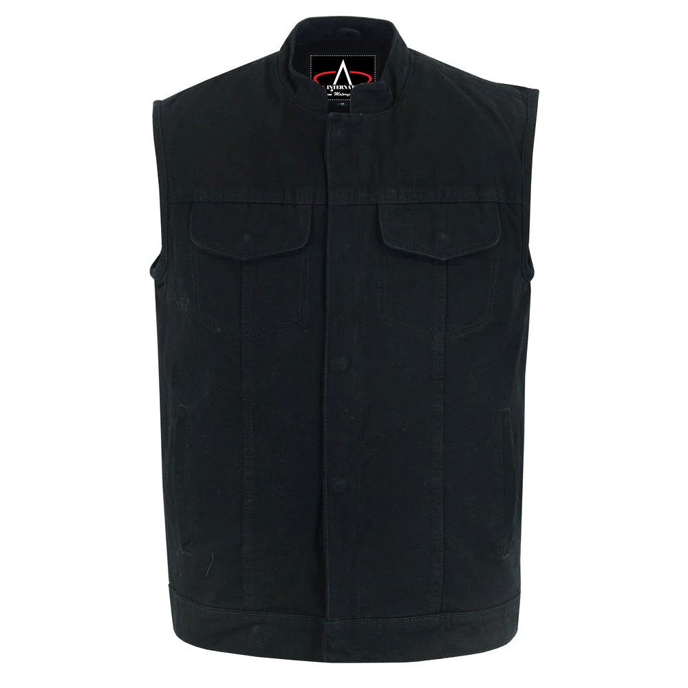 ADA989BK Concealed Snap Closure, Denim Material, Scoop Collar & Hidden