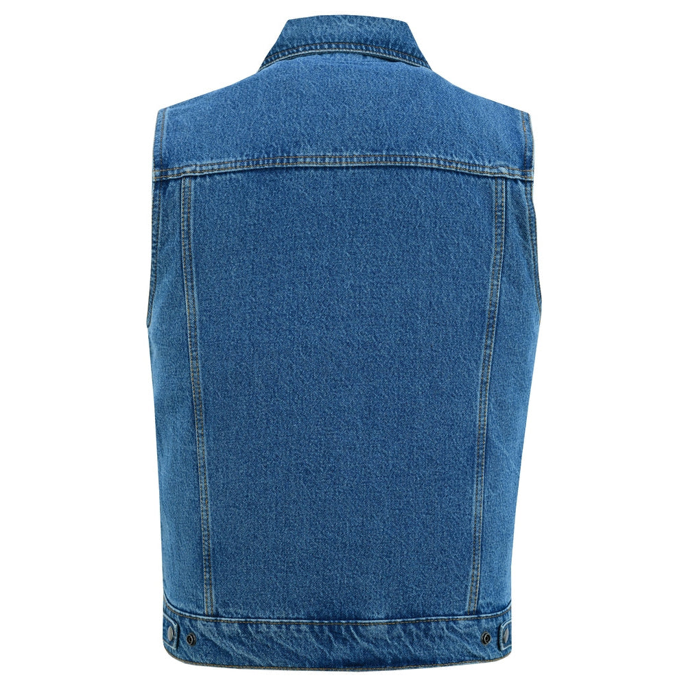 ADA970BU Snap Front Denim Vest- Blue