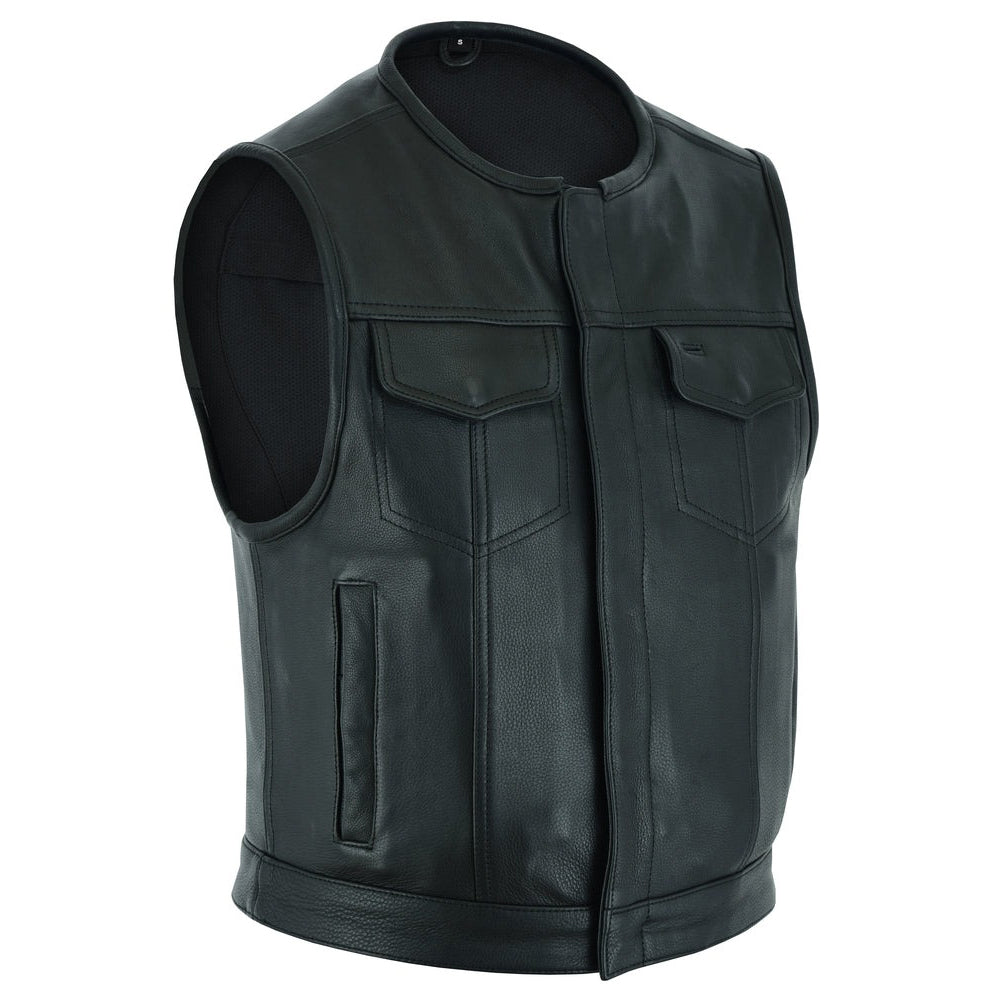 ADA166 Drop Zone Men's Leather Motorcycle Vest - Black