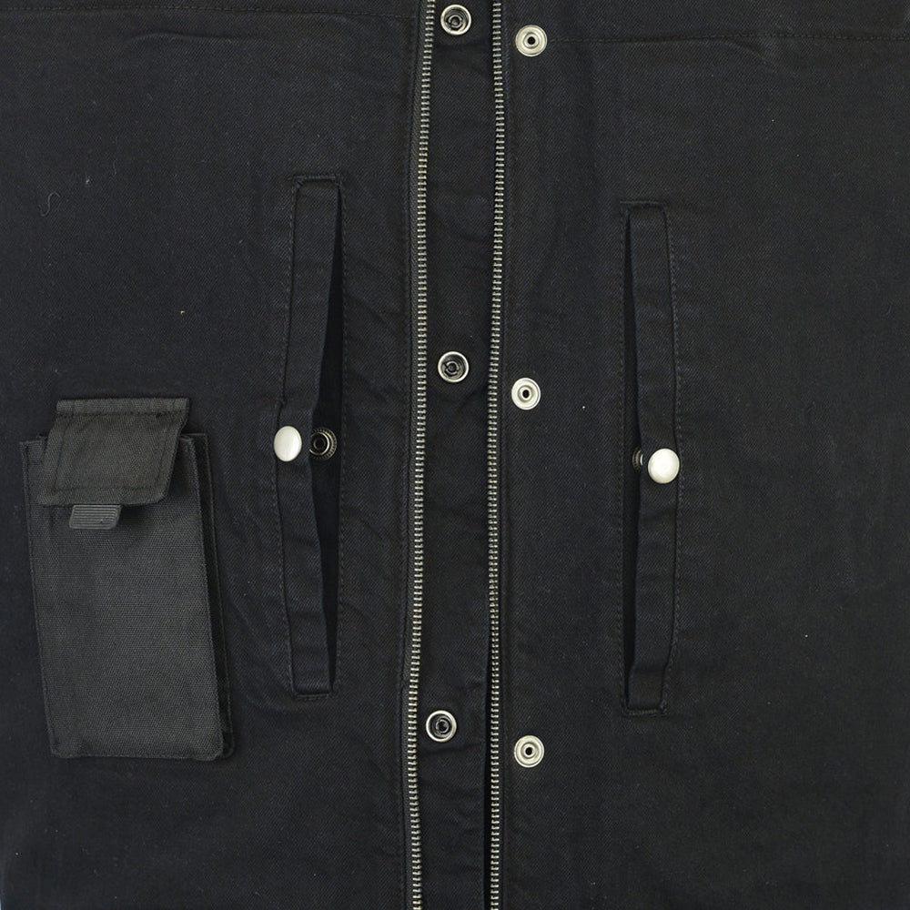ADA991 Men's Black Denim Single Panel Concealment Vest W/Leather Trim-