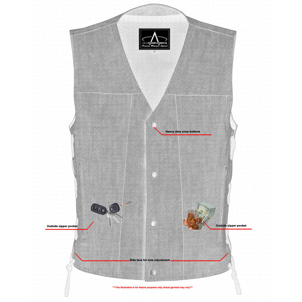 ADA918 Men's Rough Rub-Off Raw Finish Broken Gray Denim Vest