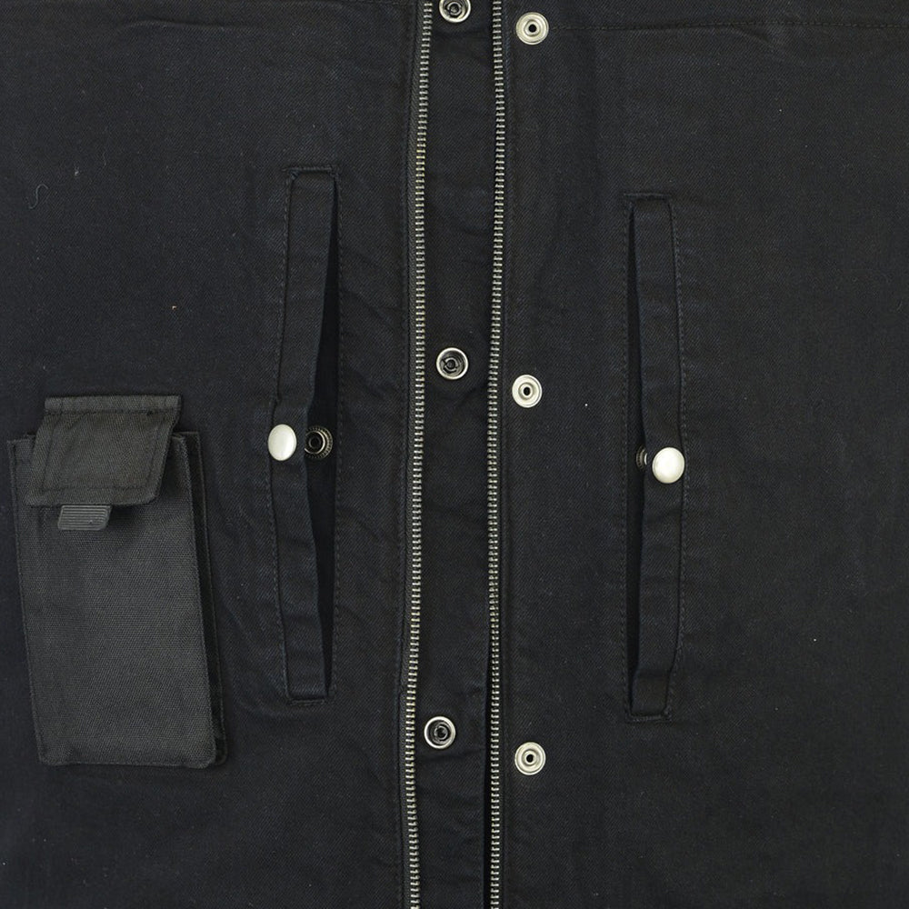 ADA962 Men's Rough Rub-Off Raw Finish Denim Vest W/Leather Trim - Scoop Collar