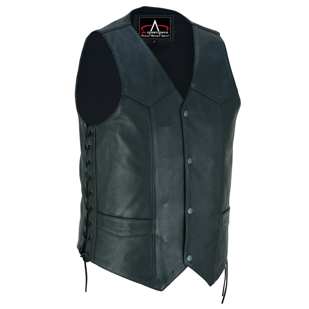 ADA122 Gold Traditional Black Leather Vest with Smart Access Pockets