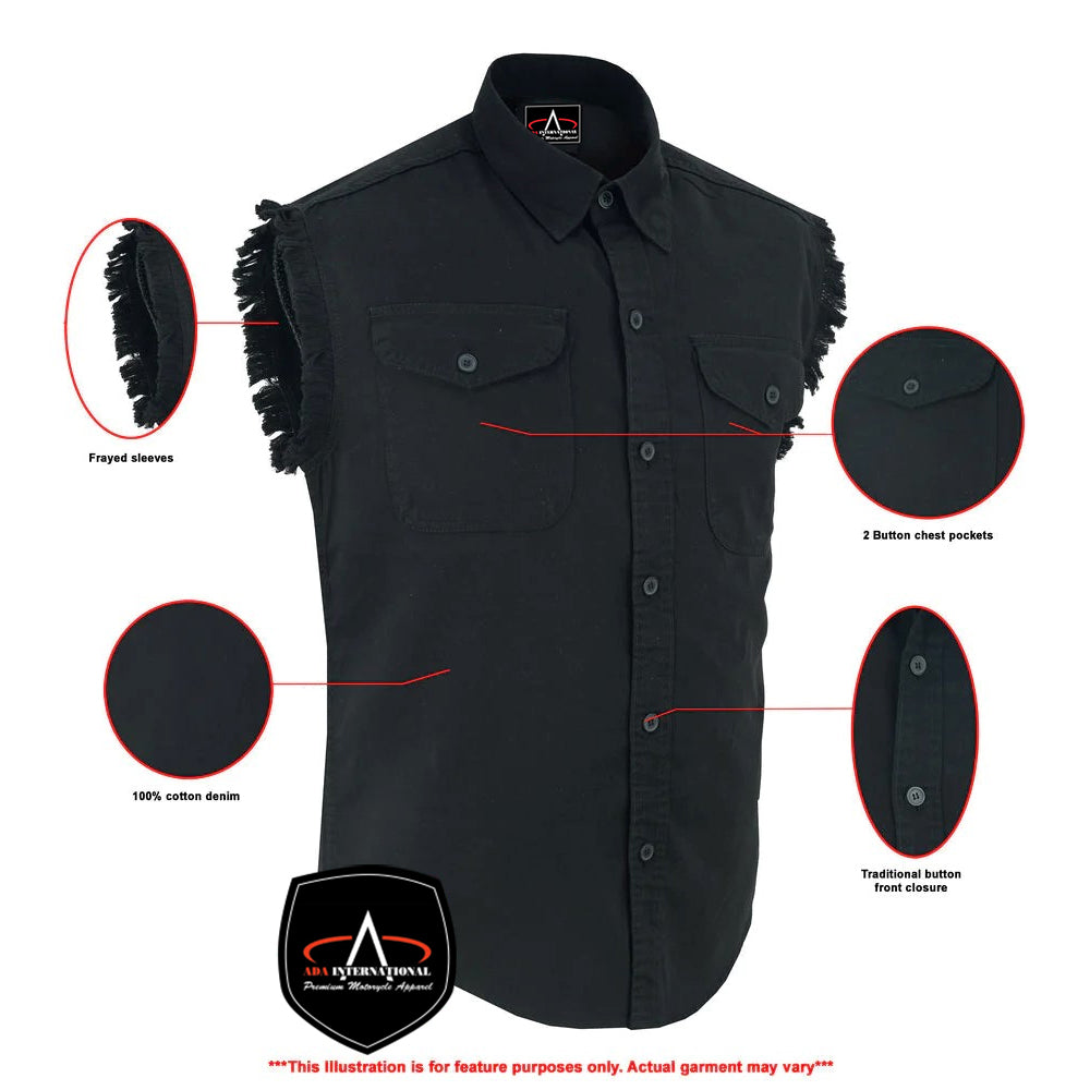 ADA6001 Men's Black Lightweight Sleeveless Denim Shirt