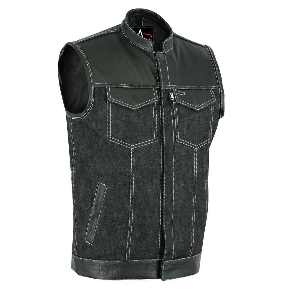 ADA900 Men's Leather/Denim Combo Vest