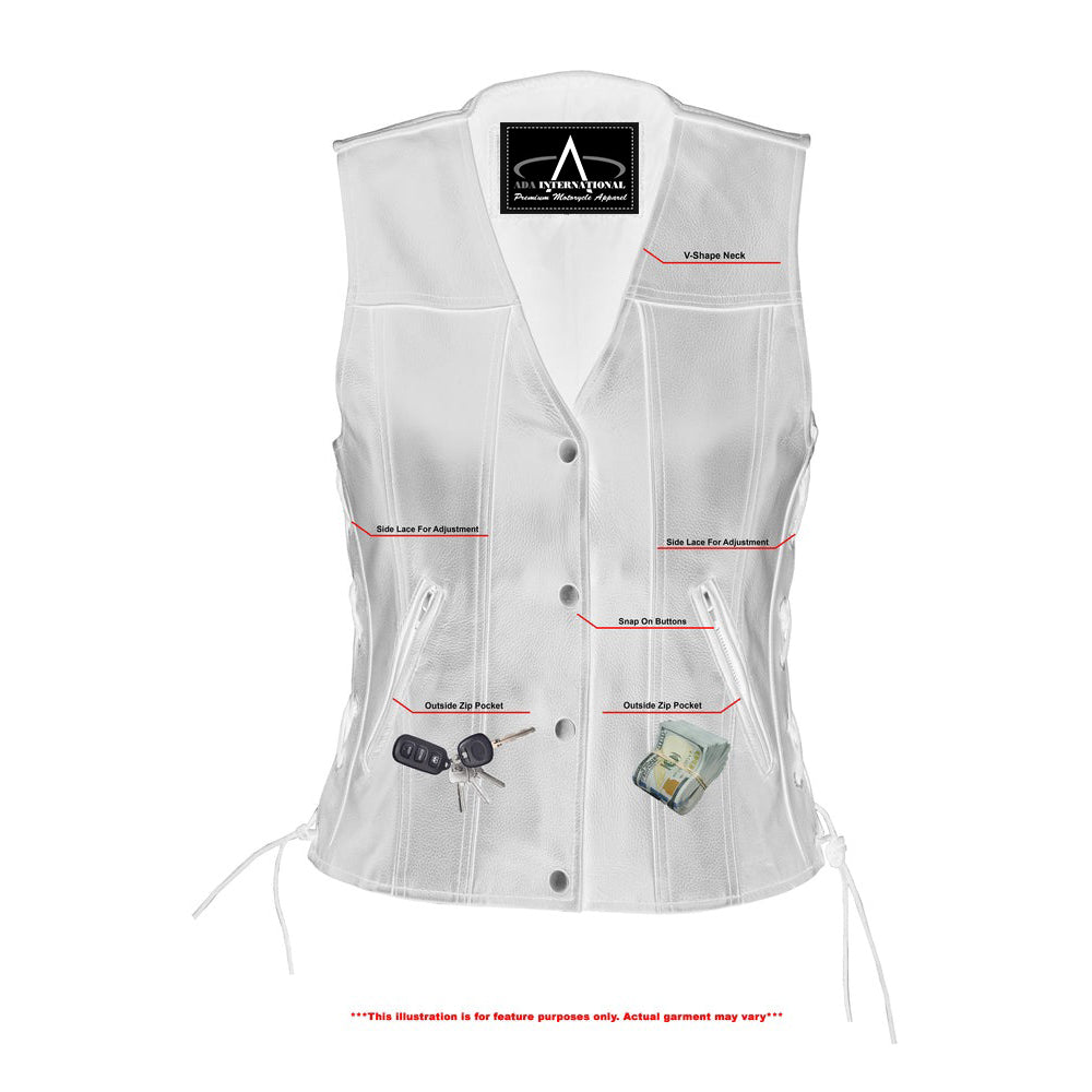 ADA205 Women's Single Back Panel Leather Vest with Smart Access Pocket