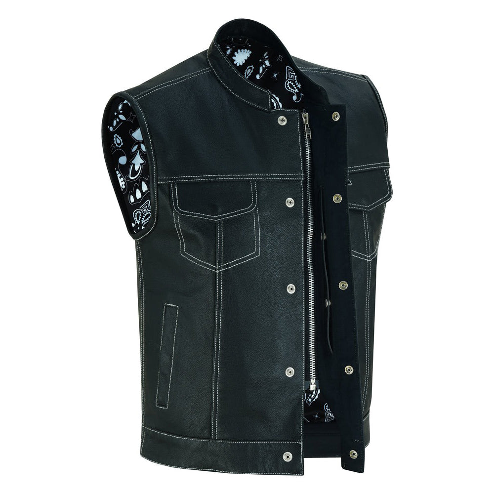 ADA164 Men's Paisley Black Leather Motorcycle Vest