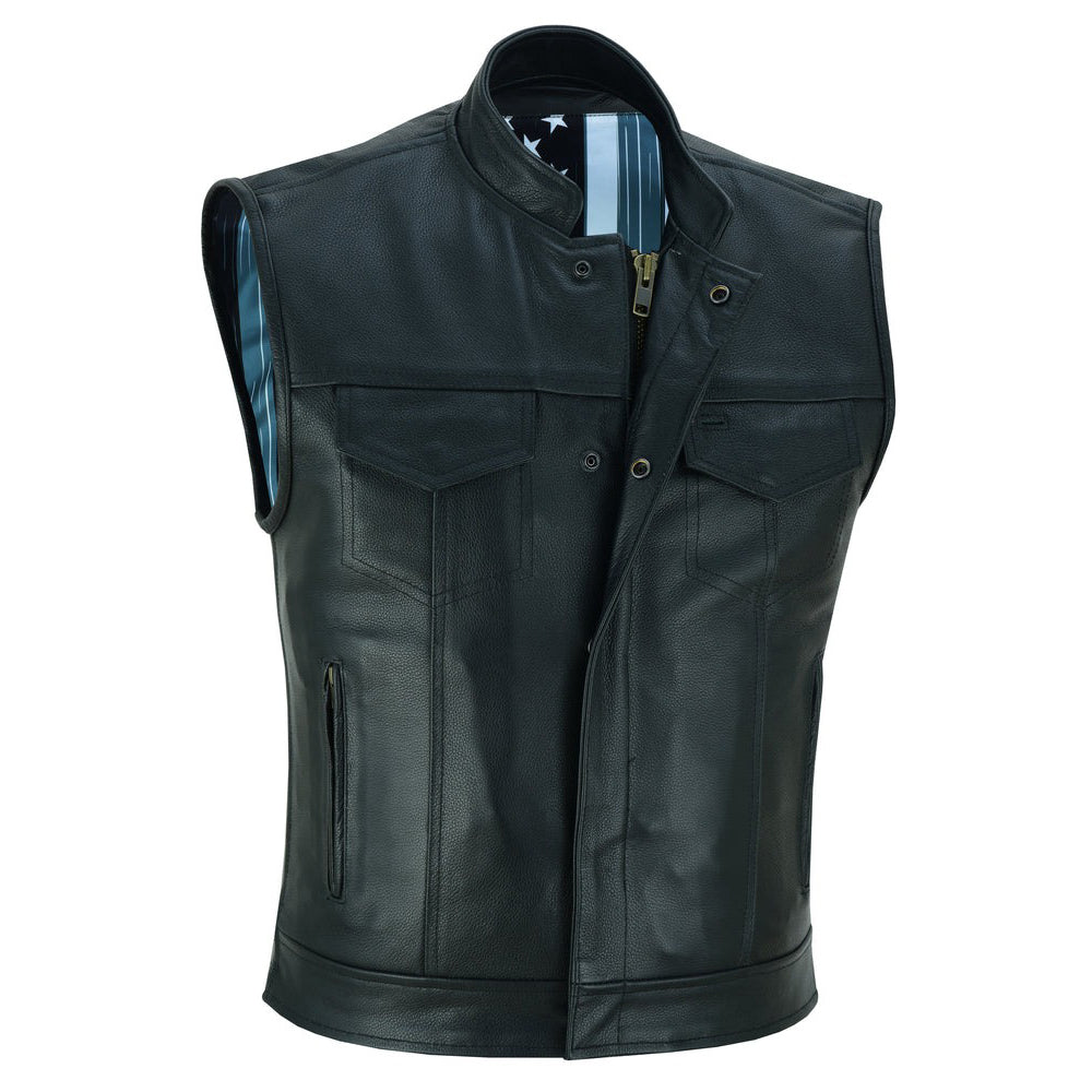 ADA193 Private Black Leather Vest with Smart Access Pockets