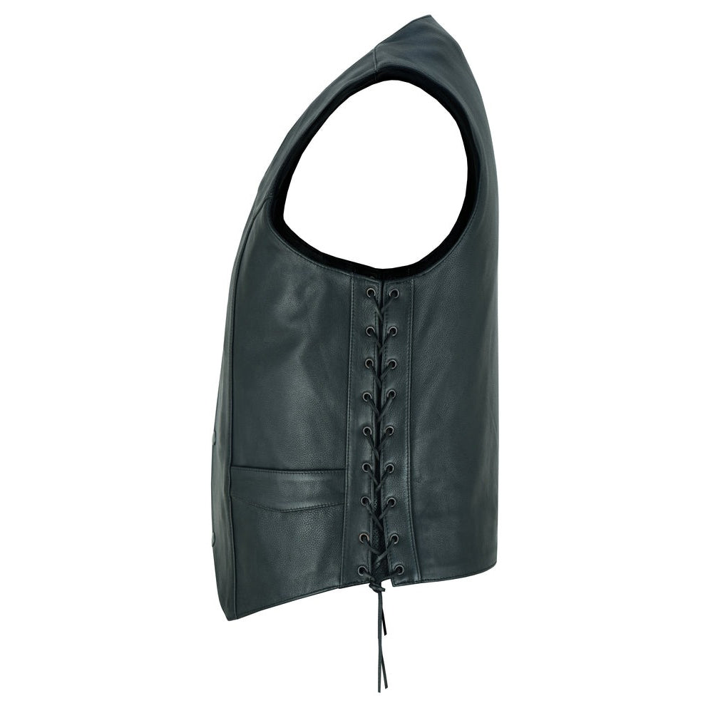 ADA122 Gold Traditional Black Leather Vest with Smart Access Pockets