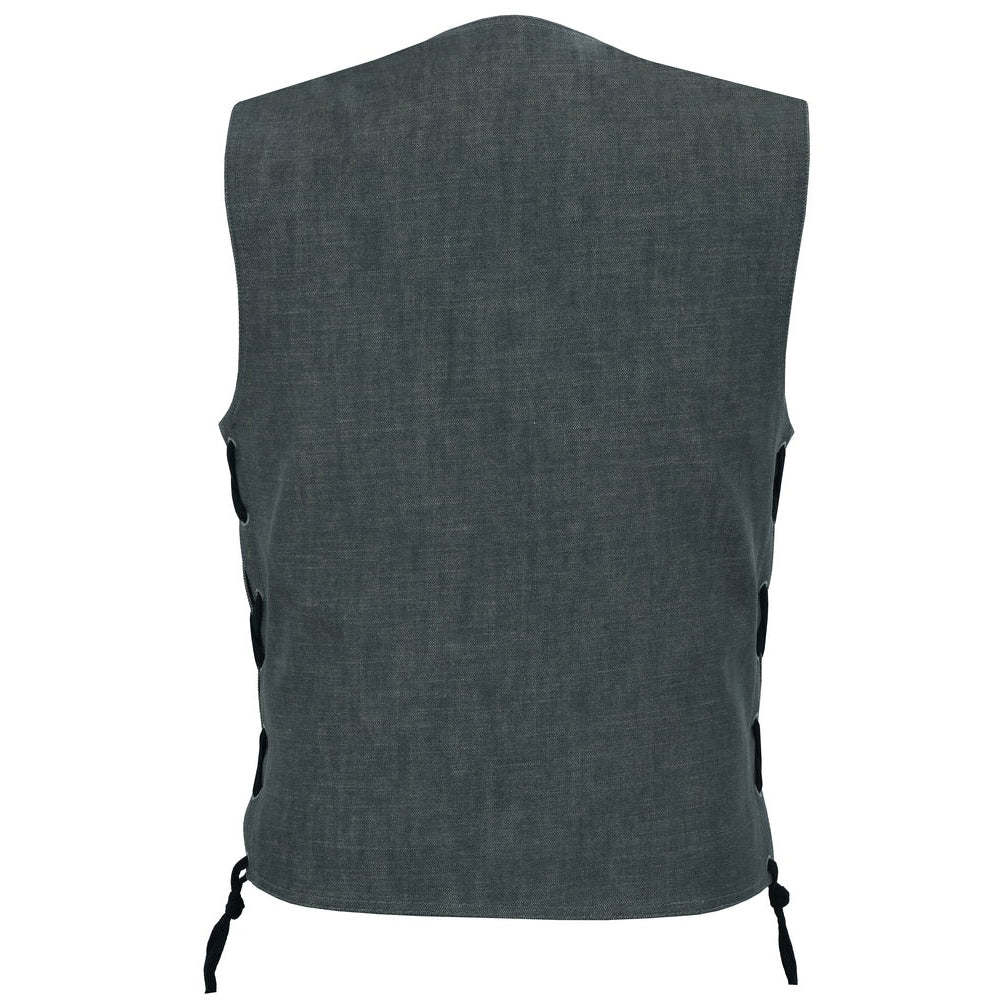 ADA918 Men's Rough Rub-Off Raw Finish Broken Gray Denim Vest