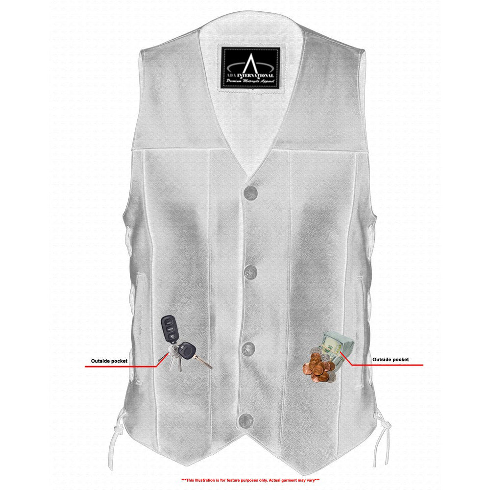 ADA142 Titan Motorcycle Leather Vest - Single Back Panel with Buffalo Nickel Head Snaps and Smart Access Pockets