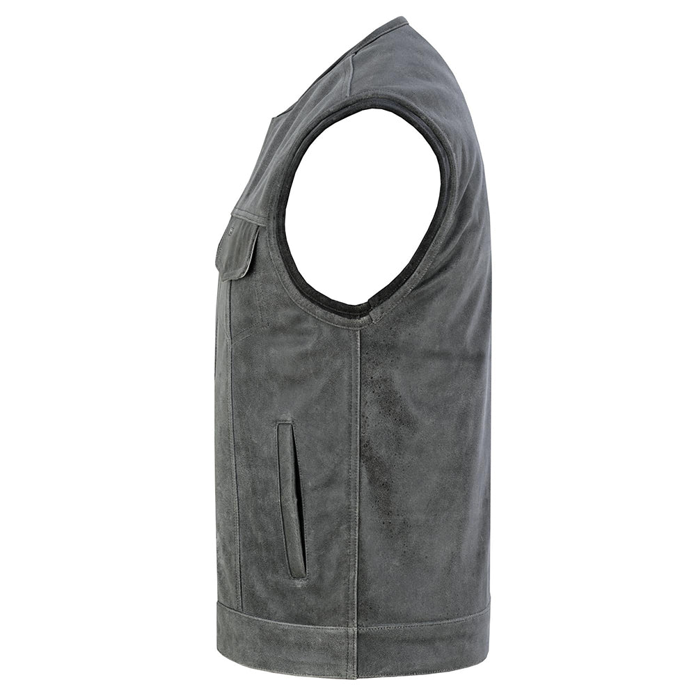 ADA191V Men’s Gray Premium Leather Concealed Motorcycle Vest