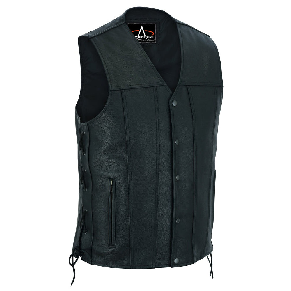 ADA161TALL Men's Tall Classic Tapered Bottom Motorcycle Leather Vest