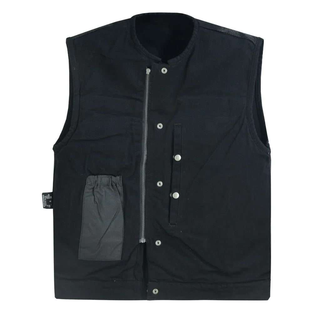 ADA981BK Rugged Men's Denim Vest - Concealed Snap with Hidden Zipper