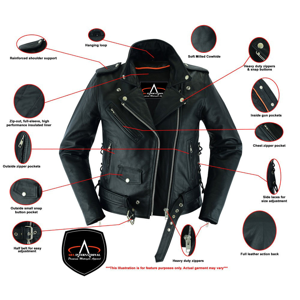 ADA831 Women's Classic Side Lace Police Style M/C Jacket