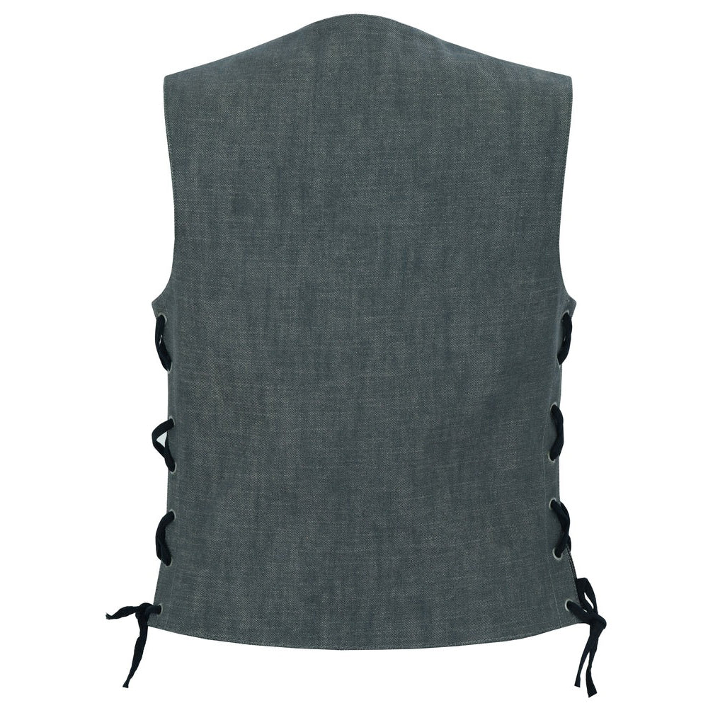 ADA919 Women's Rough Rub-Off Raw Finish Broken Gray Denim Vest