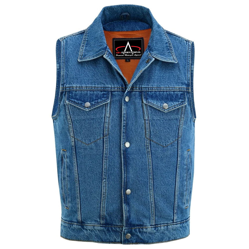 ADA970BU Snap Front Denim Vest- Blue