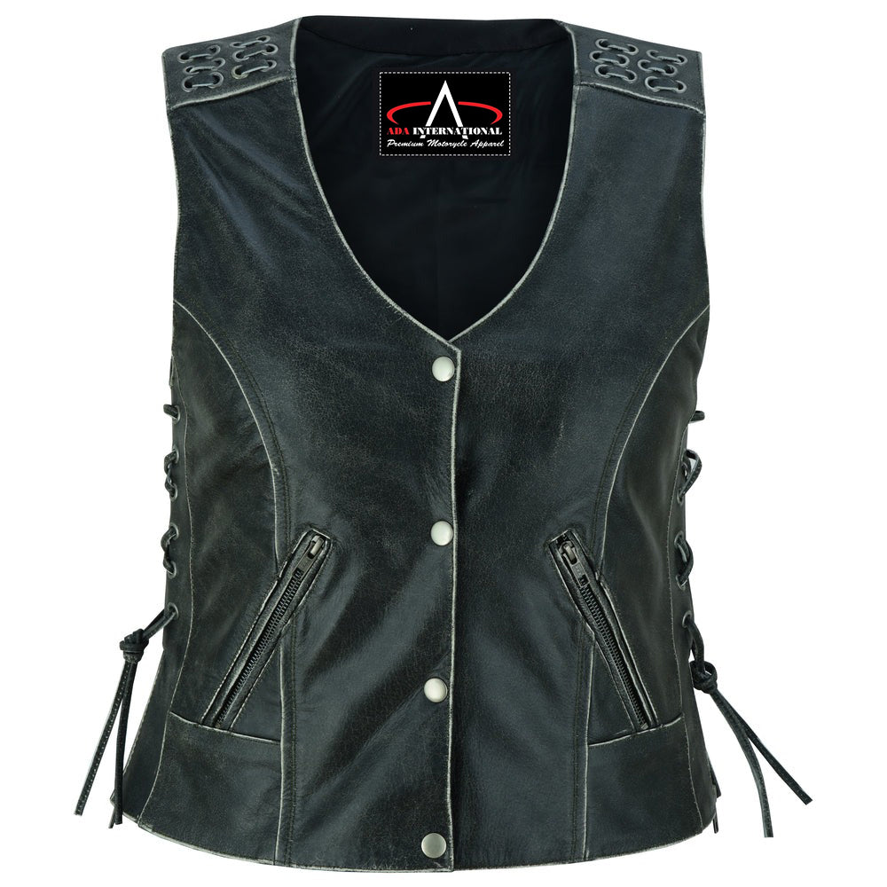 ADA285V Women's Gray Vest with Grommet and Lacing Accents