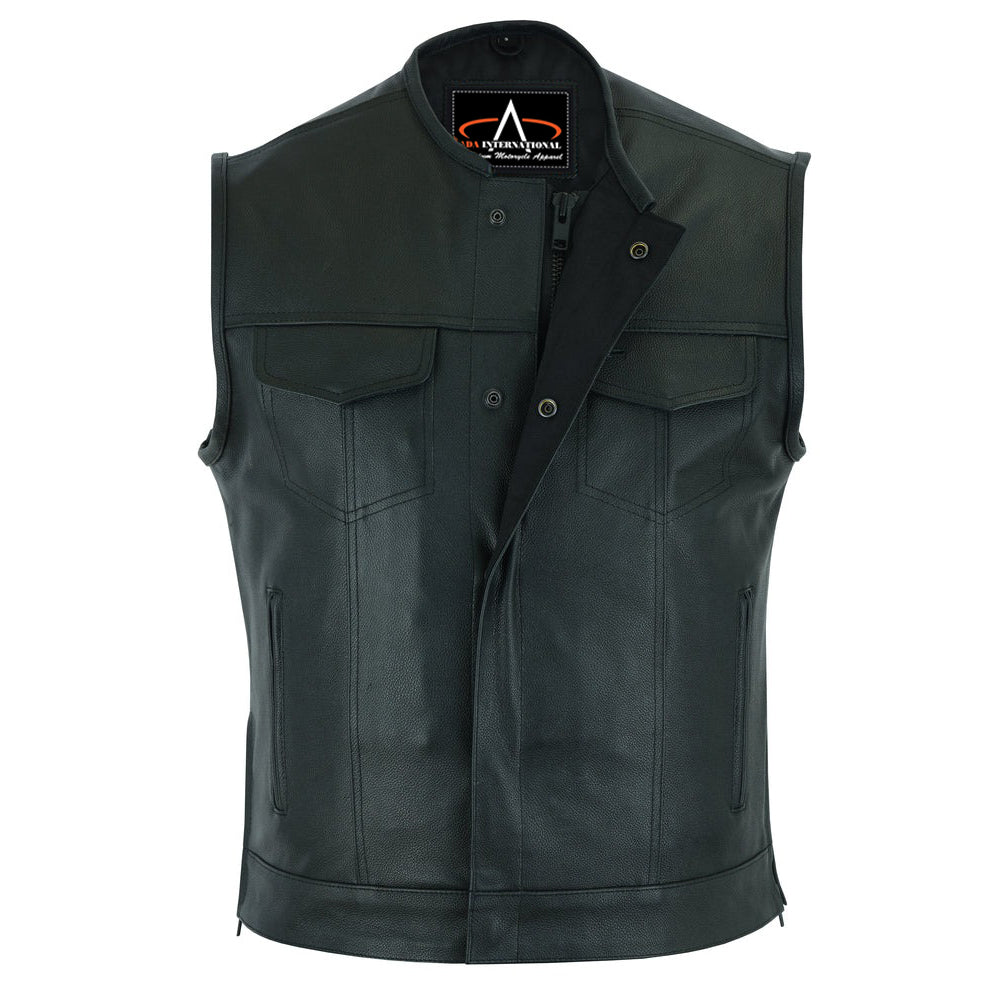 ADA177 Men's Upgraded Style Leather Biker Vest Smart Access Pockets