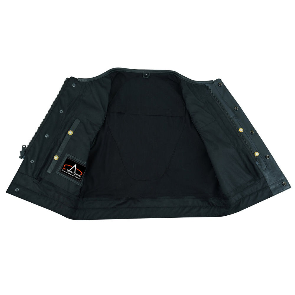 ADA166 Drop Zone Men's Leather Motorcycle Vest - Black