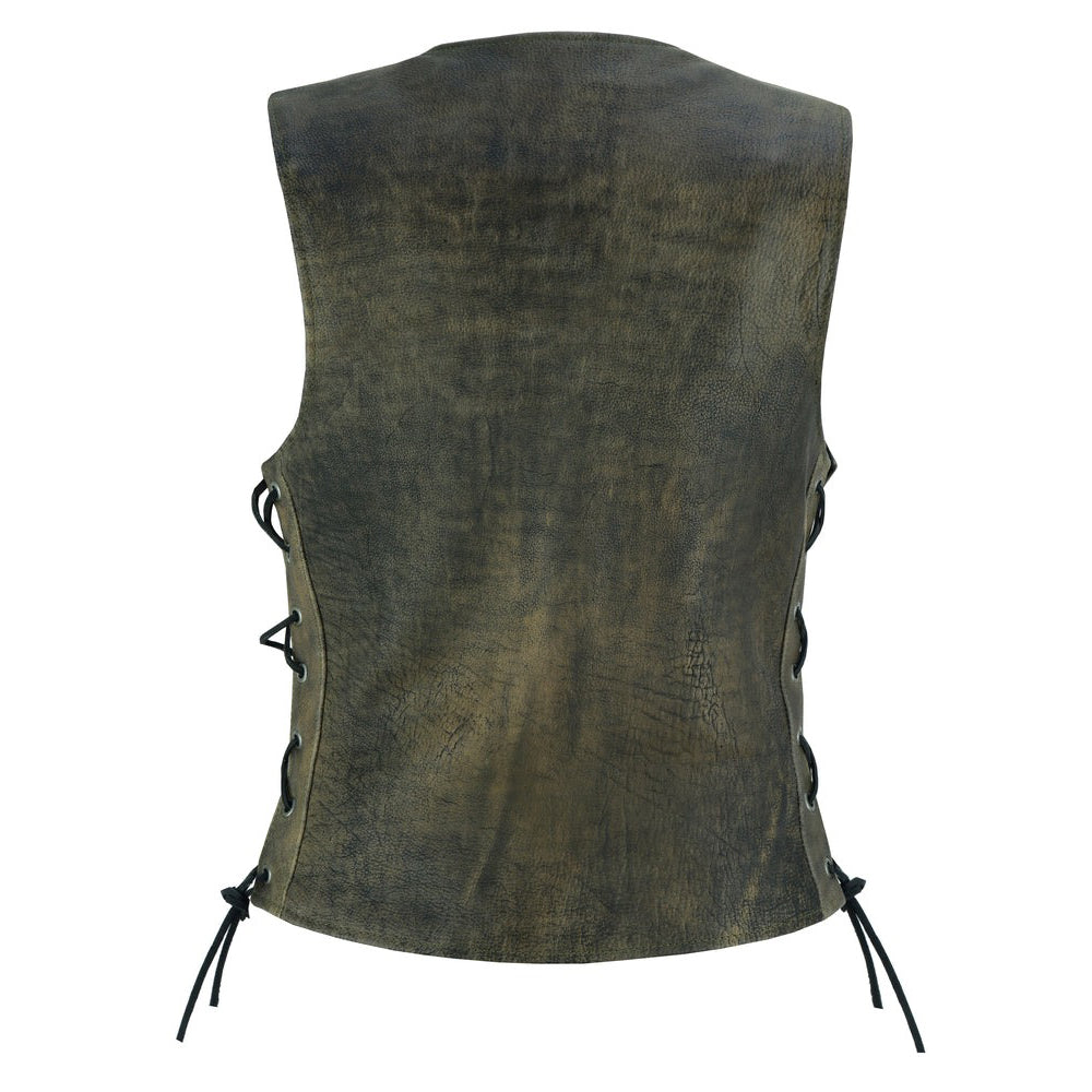 ADA207 Women's Antique Brown Single Back Panel Vest with Smart Access Pocket