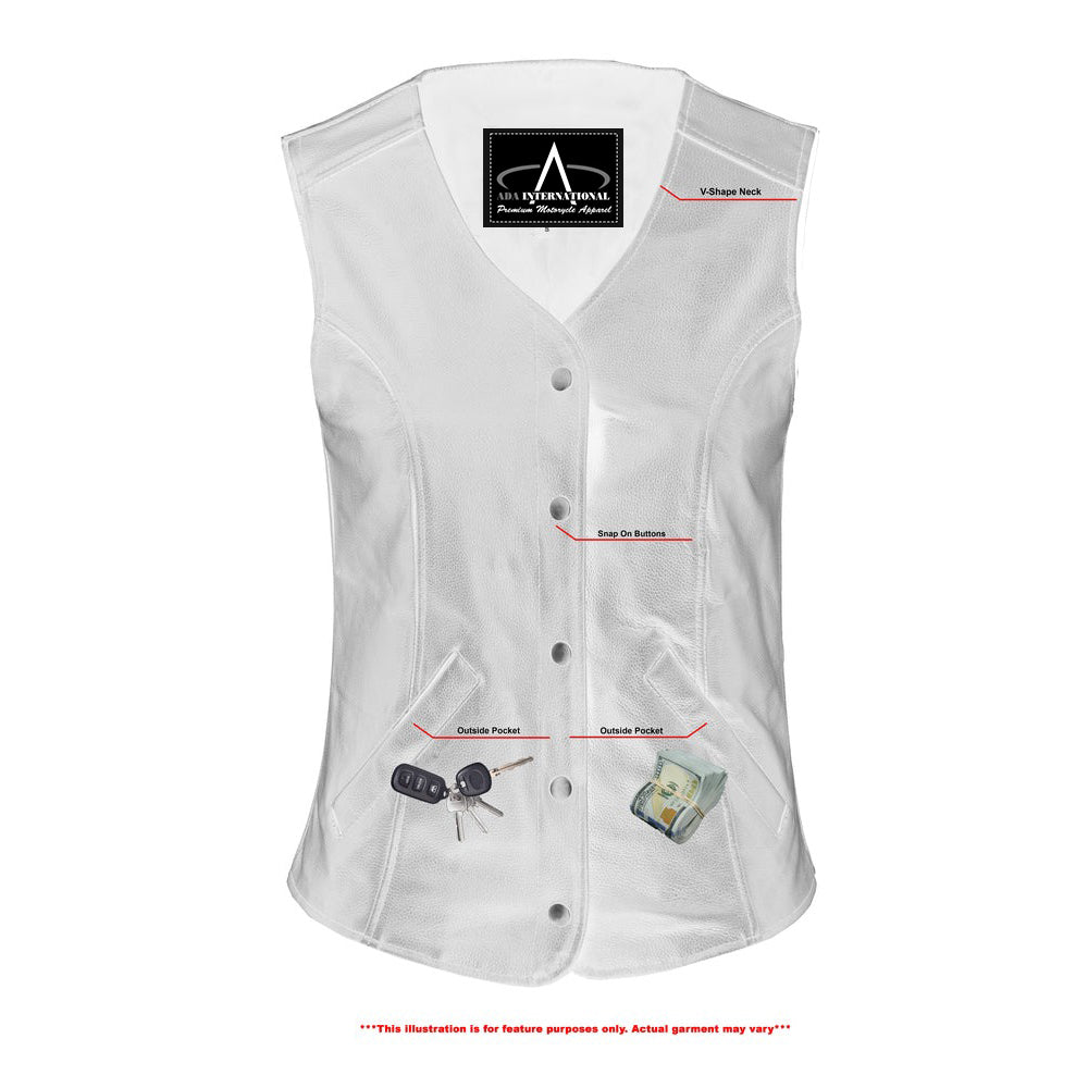 ADA204 Women's Stylish Longer Body 3/4 Leather Vest - Plain Sides