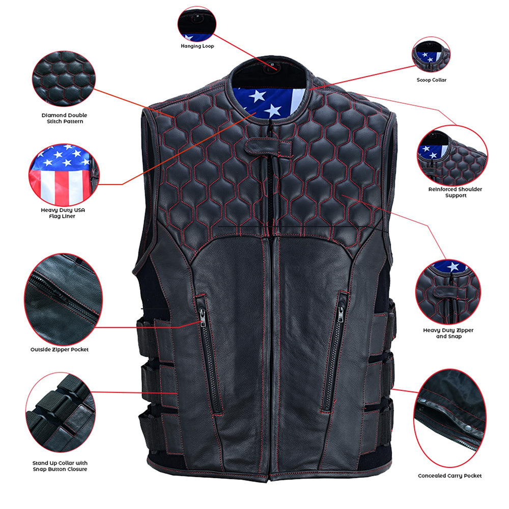 ADA009 Patriot Wheels Men's Motorcycle Leather Vest