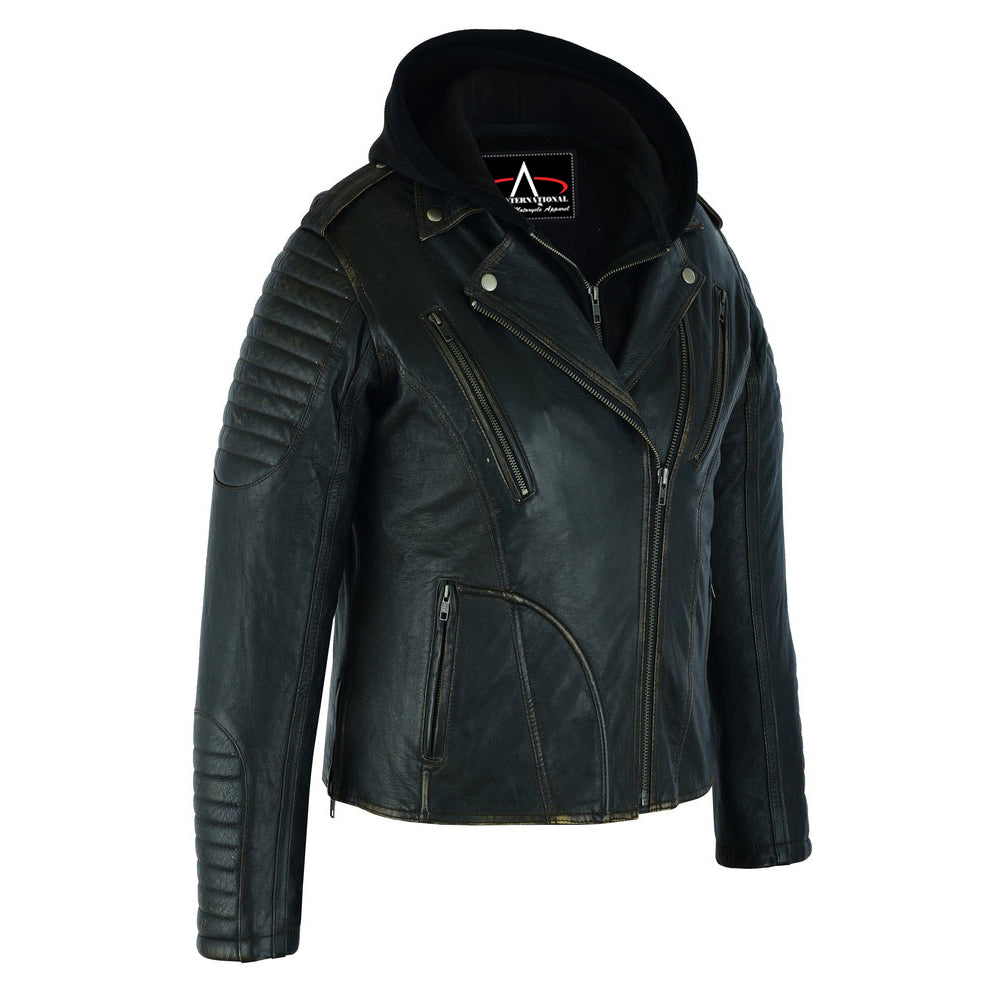 ADA878 Women's Lightweight Drum Dyed Distressed Naked Lambskin M/C Jac