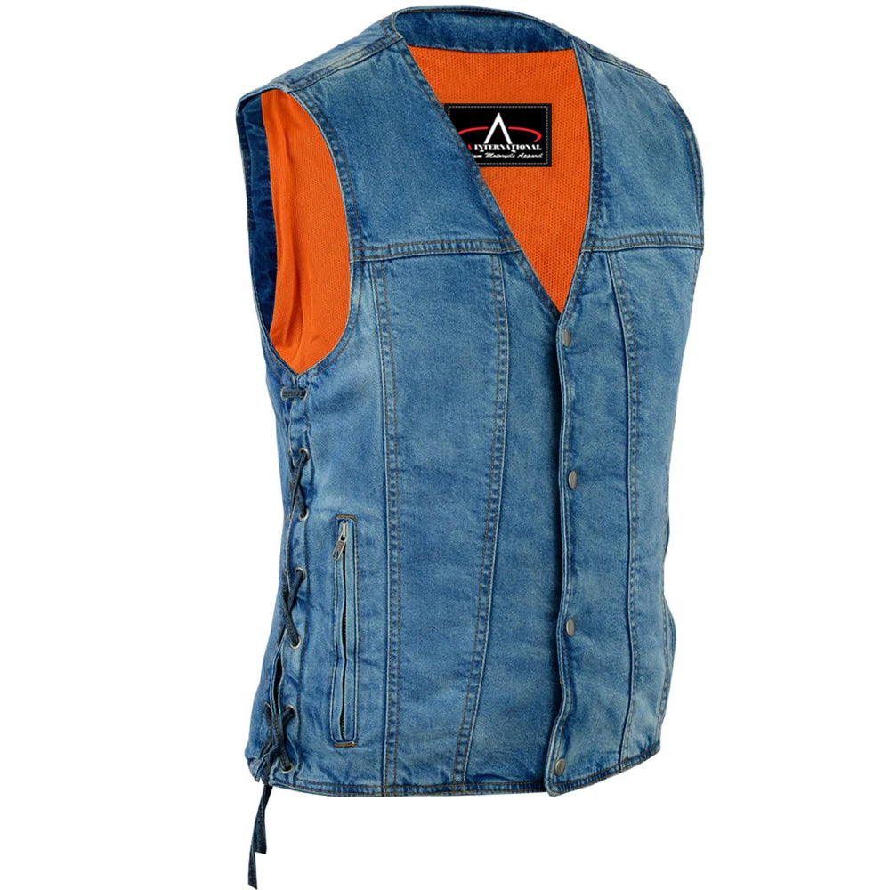 ADA905BU Men's Single Back Panel Concealed Carry Denim Vest