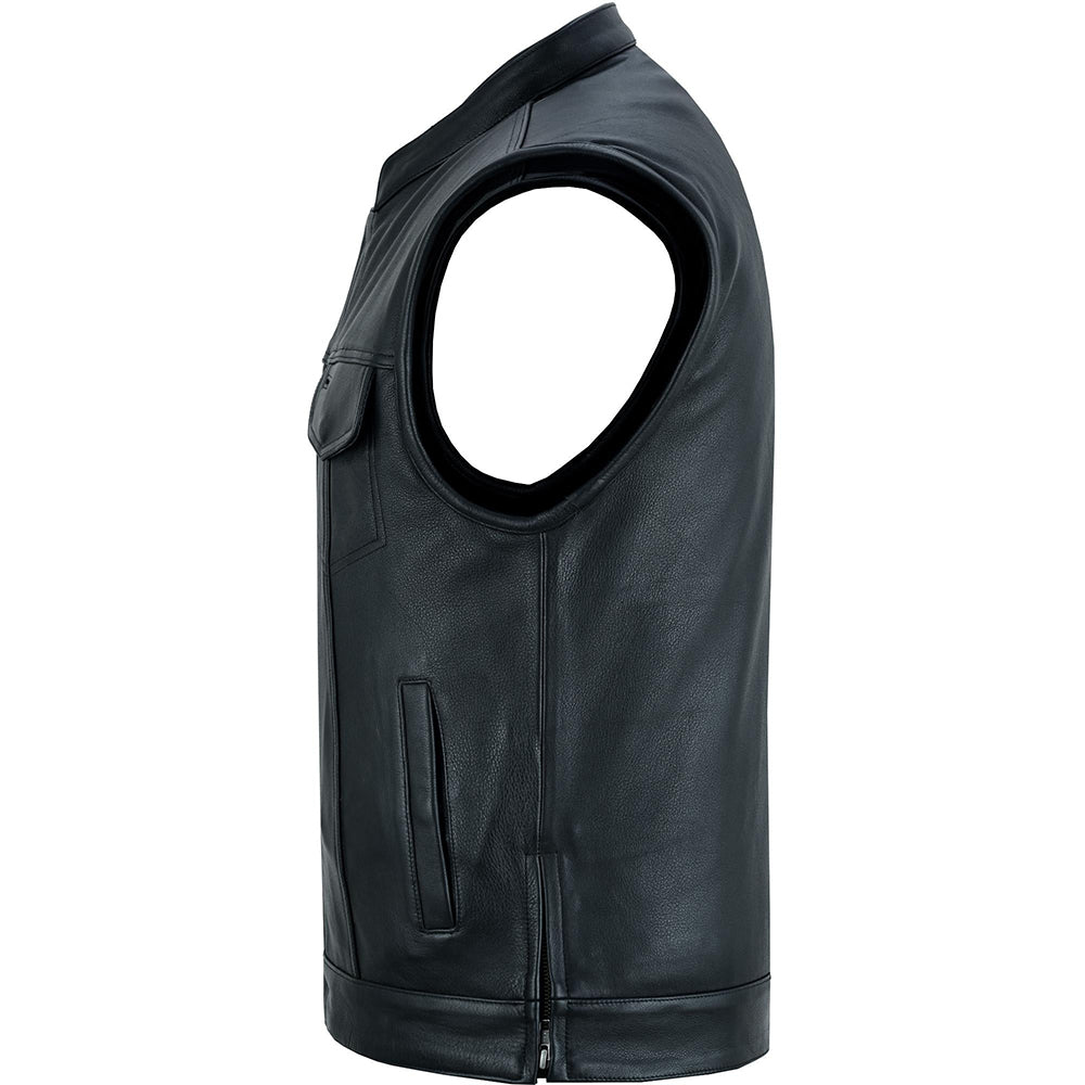 ADA188 Men's Upgraded Style Smart Leather Vest Smart Access Pockets Side Zipper